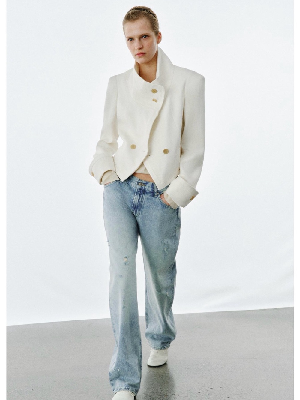 Zara ZW Collection Relaxed Straight Leg Low Rise Blue Jeans